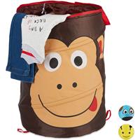 relaxdays Pop-Up Wäschekorb für Kinder, Tiermotiv Affe, Faltbar, 39 l Stauraum, Aufbewahrungskorb HxD: 43 x 34 cm, braun - 
