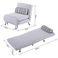 homcom Jugendsessel Schlafsofa Einzelsofa Gästebett klappbar mit Kissen Metall Baumwolle Sofa Grau 75 x 70 x 75 cm Bett 185 x 75 x 25 cm - 