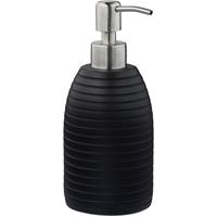 relaxdays Seifenspender, 300 ml, nachfüllbar, Bad, WC, Küche, Flüssigseifenspender, Polyresin, Edelstahlpumpe, schwarz - 