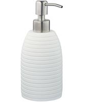 relaxdays Seifenspender, 300 ml, nachfüllbar, Bad, WC, Küche, Flüssigseifenspender, Polyresin, Edelstahlpumpe, weiß - 