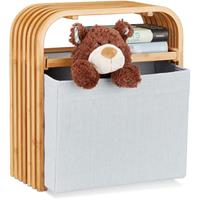 relaxdays Hocker mit Aufbewahrung, Design Sitzhocker mit Stauraum, schmaler Bambus Holzhocker für die Garderobe, natur - 