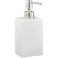 relaxdays Seifenspender, 200 ml, nachfüllbar, Bad, WC, Küche, Flüssigseifenspender, Polyresin, Edelstahlpumpe, weiß - 