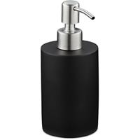 relaxdays Seifenspender, 180 ml, nachfüllbar, Bad, WC, Küche, Flüssigseifenspender, Polyresin, Edelstahlpumpe, schwarz - 