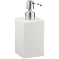 relaxdays Seifenspender 300 ml, nachfüllbar, Bad, Küche, Flüssigseifenspender eckig, Polyresin, Edelstahlpumpe, weiß - 