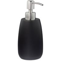 relaxdays Seifenspender 300 ml, nachfüllbar, Bad, Küche, Flüssigseifenspender, rund, Polyresin, Edelstahlpumpe, schwarz - 