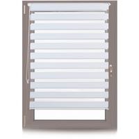 relaxdays 1 x Doppelrollo Klemmfix ohne bohren, Seitenzugrollo mit Streifen, Duo-Rollo für Fenster, Stoff 106x156 cm, weiß - 