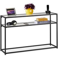 relaxdays Konsolentisch, 2 Ablagen, schmaler Eingangstisch, Flur & Wohnzimmer, Metall, Glas, HBT: 70x110x30 cm, schwarz - 