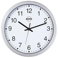 certeo Wanduhr aus ABS-Kunststoff, silber, Ø 300 mm - Zifferblatt weiß - Funkuhrwerk - 