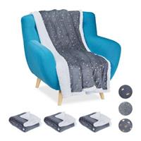 Relaxdays 4 x Kuscheldecke Sterne, 150x200, Wohndecke, Überwurf, Flauschdecke, Wohndecke grau