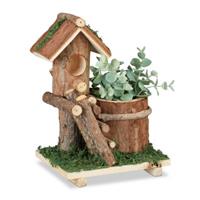 Relaxdays Holz Blumentopf mit Vogelhaus braun