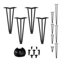 Relaxdays 4er Set Hairpin Legs mit 3 Streben schwarz