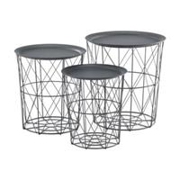 En.casa Beistelltisch  3er Set Metallkorb Couchtisch Sofatisch Deko Schwarz dunkelgrau
