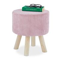 Relaxdays Samthocker mit Holzbeinen rosa