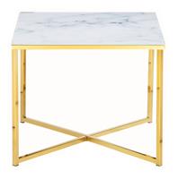 SalesFever Beistelltisch in Marmoroptik, mit Glasplatte, B50xT50xH42 cm weiß/gold