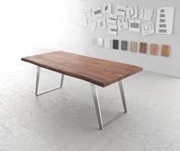 DELIFE Esstisch Edge 200x100 XL Akazie Braun Edelstahl Schräg Live-Edge