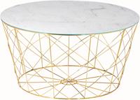 SalesFever Couchtisch, Marmoroptik, mit Glasplatte & Metallkorb, Ø80xH45 cm weiß/gold