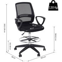 Vinsetto werkstoel ergonomische draaistoel bureaustoel in hoogte verstelbaar staand hulpstuk met metalen voetsteun zwart 59,5 x 60 x 102,5-126 cm