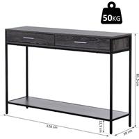 HOMCOM consoletafel entreetafel bijzettafel 2 schuiflades onderste plank staal grijs 120 x 30 x 81,5 cm
