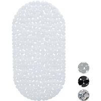 relaxdays Badewannenmatte Steinoptik, rutschfeste Badeeinlage mit Saugnäpfen, waschbare Rutschmatte, 36 x 68 cm, weiß - 