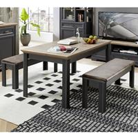 Essplatz JÜLICH-36 in Graphit mit Artisan Eiche Tisch ausziehbar auf 220cm und 2 Bänke mit Sitzpolster