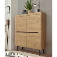 Highboard mit 4 Türen TIROL-61 skandinavisches Design in Eiche Artisan mit Schwarz B/H/T ca. 107/134/40cm