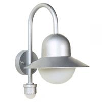 albert Runde Wandleuchte A-92816, silber, mit Bewegungsmelder, Aluguss, Opalglas, IP44, mit Montageplatte - 