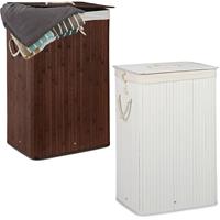 relaxdays 2 x Wäschekorb im Set, Wäschetrennsystem aus Bambus, Wäschesammler mit herausnehmbarem Wäschesack, je 83 L, braun und weiß - 