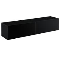 [en.casa] Hängeboard Schwarz Hochglanz Hängeschrank 140x33x30cm Wohnwand mit 2 Ablagefächern TV Lowboard Hängekonsole Hängend