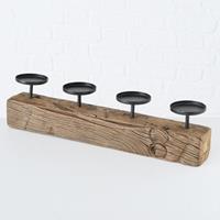 Deco by Boltze Metaal/houten Design Kaarsenhouder Zwart 50 X 7 X 13 Cm - Waxinelichtjeshouders