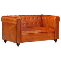 vidaXL Tweezitsbank Chesterfield-stijl echt leer tan