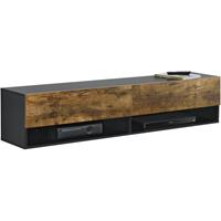 [en.casa] Hängeboard Halmstad 140 x 31 x 30 cm mit Schranktüren Hängeschrank mit Ablagefächern TV Lowboard Schwarz/Eiche dunkel - 