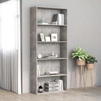 vidaXL Bücherregal 5 Fächer Betongrau 80 x 30 x 189 cm Spanplatte Grau