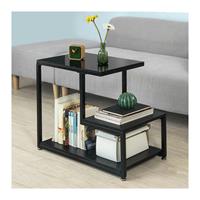 SOBUY Beistelltisch Sofatisch mit Glasplatte und 3 Ablagen, FBT65-SCH - 