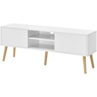[EN.CASA] Fernsehtisch Eskilstuna 120 x 29,5 x 46,5 cm TV Lowboard 20 kg mit Schranktüren und Ablagefächern Spanplatte Massivholz Weiß