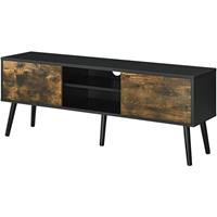 [EN.CASA] Fernsehtisch Eskilstuna 120 x 29,5 x 46,5 cm TV Lowboard 20 kg mit Schranktüren und Ablagefächern Spanplatte Massivholz Schwarz/Dunkler