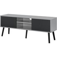 [EN.CASA] Fernsehtisch Eskilstuna 120 x 29,5 x 46,5 cm TV Lowboard 20 kg mit Schranktüren und Ablagefächern Spanplatte Massivholz Hellgrau/Schwarz