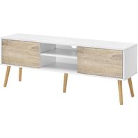 [EN.CASA] Fernsehtisch Eskilstuna 120 x 29,5 x 46,5 cm TV Lowboard 20 kg mit Schranktüren und Ablagefächern Spanplatte Massivholz Weiß/Eiche