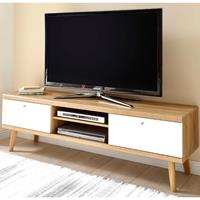 LOMADOX TV-Lowboard Fernsehtisch MAINZ-61 im Retro Design weiß matt mit Eiche Riviera Nb. B/H/T ca. 160x50x40cm
