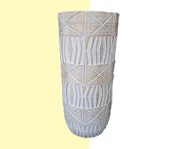 NusaOriginals Hoge Handgemaakte Houten Tribal Vaas - Whitewash - 57cm Hoog