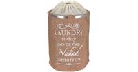 Decopatent Ronde Wasmand met deksel- 50 L - Tekst LAUNDRY TODAY OR NAKED TOMORROW - Badkamer wasmand afsluitbaar - Waszak - Beige