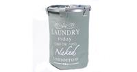 Decopatent Ronde Wasmand met deksel - 50 L- Tekst LAUNDRY TODAY OR NAKED TOMORROW - Badkamer wasmand afsluitbaar - Waszak - Groen