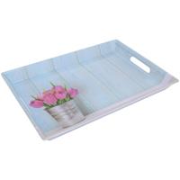 Decopatent Diep Dienblad Rechthoekig - Tulpen Print - Design koffie / Thee dienblad - Dienblad met handvatten - Melamine - 50 x 35 x 4.5 Cm