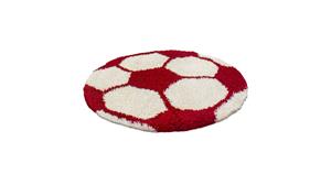 FUN Voetbal Kinderkamer Rond Vloerkleed Hoogpolig Rood Wit- 100 CM ROND