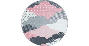 Bambi Wolken Kinderkamer Rond Vloerkleed Laagpolig Roze Grijs- 160 CM ROND