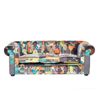 Beliani Driezitsbank stof patchwork geel CHESTERFIELD