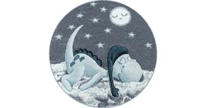 Bambi Dino Kinderkamer Rond Vloerkleed Laagpolig Blauw Grijs- 160 CM ROND