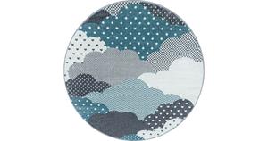 Bambi Wolken Kinderkamer Rond Vloerkleed Laagpolig Blauw Grijs- 160 CM ROND