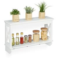 RELAXDAYS Wandregal, mit 3 Metall-Haken, 2 Ablagen, Landhausstil, Küchenregal, Wandgarderobe, HBT: 40x66x20 cm, weiß