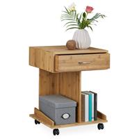 RELAXDAYS Beistelltisch mit Rollen ROLLI Bambus, Schublade, 2 Ablagen für Bücher, HxBxT: ca. 56,5 x 43 x 46 cm, natur