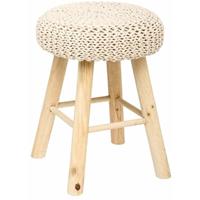 Atmosphera Ribcord krukje model Ibiza - beige - hout/stof - D31 x H43 cm - bijzet stoeltjes -